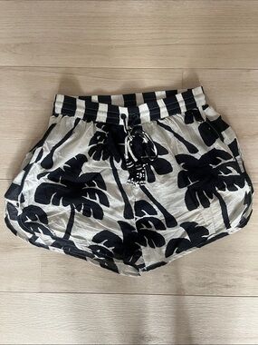 FARM Rio Black & White Palm-Print Athletic Shorts
